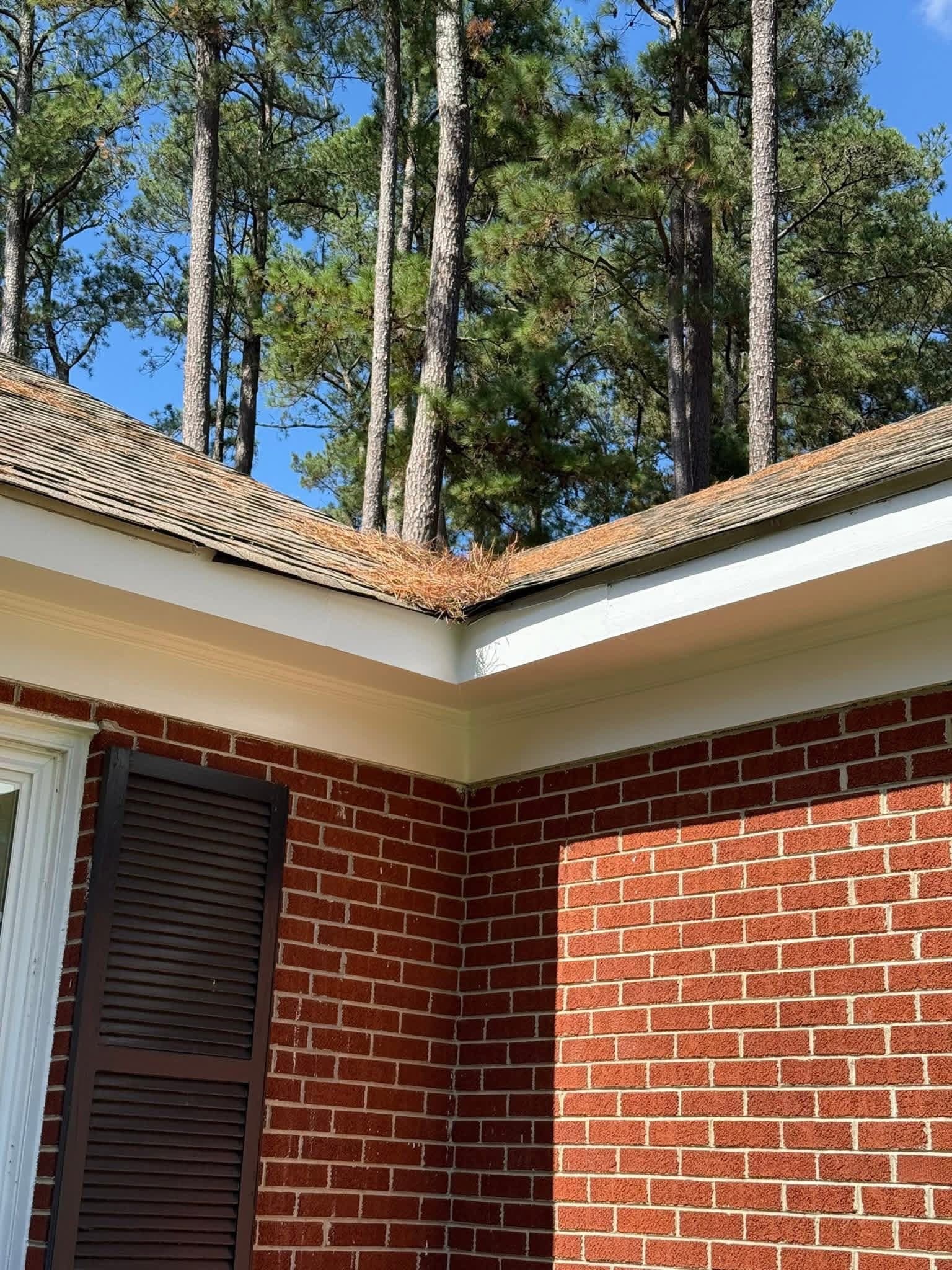 Repaired and repainted soffit and fascia on brick home by Tacho Painting LLC in NC